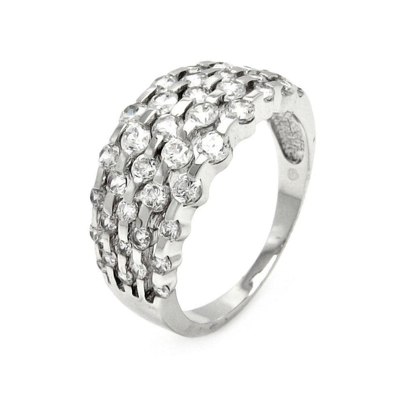 Silver 925 Rhodium Plated Clear Round CZ Ring - BGR00442 | Silver Palace Inc.