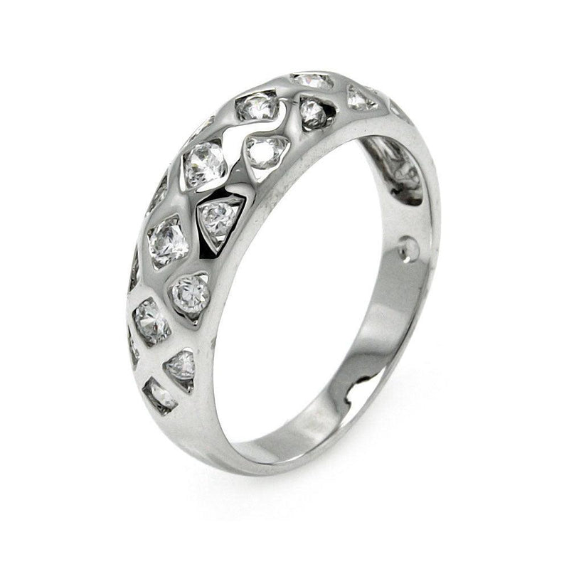 Silver 925 Rhodium Plated Multi Shaped Clear CZ Ring - BGR00448 | Silver Palace Inc.