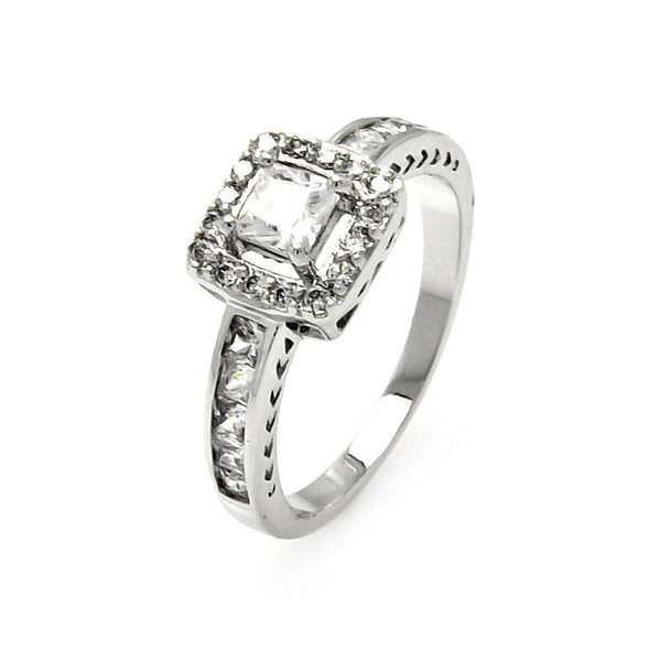 Silver 925 Rhodium Plated Clear Channel Set Princess Cut CZ Square Ring - BGR00463 | Silver Palace Inc.