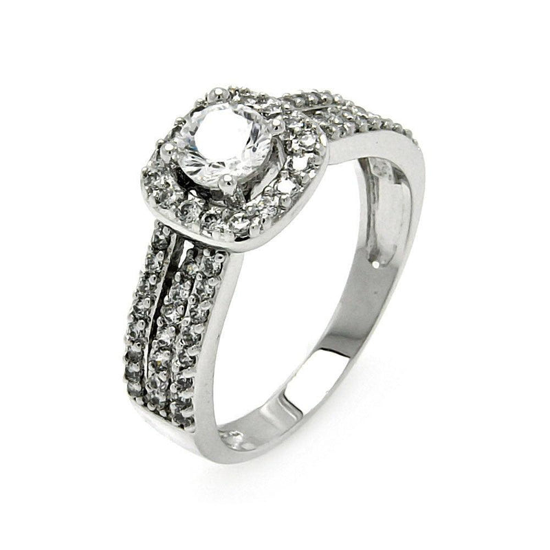 Silver 925 Rhodium Plated Round Pave Set Center CZ Square Ring - BGR00464 | Silver Palace Inc.