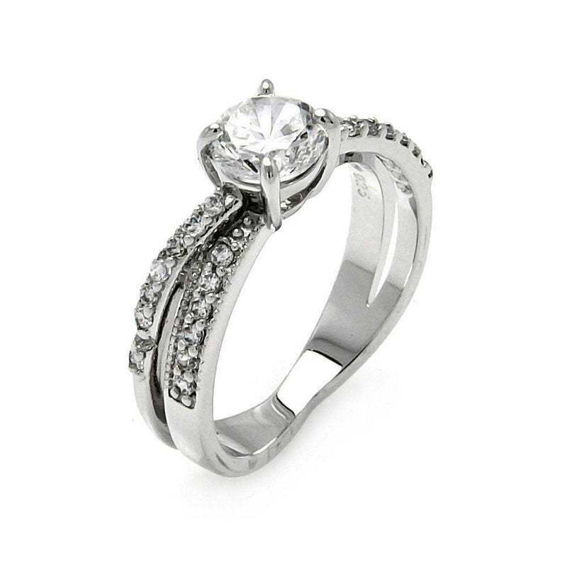 Silver 925 Rhodium Plated Clear CZ Round Overlap Bridal Ring - BGR00467 | Silver Palace Inc.