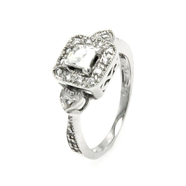 Silver 925 Rhodium Plated Clear Cluster CZ Square Heart Bridal Ring - BGR00470 | Silver Palace Inc.