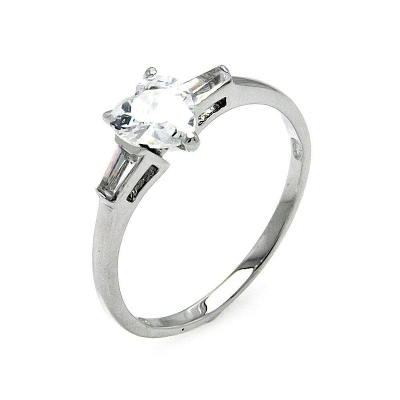 Silver 925 Rhodium Plated Clear Heart and Baguette Sides CZ Ring - BGR00477 | Silver Palace Inc.