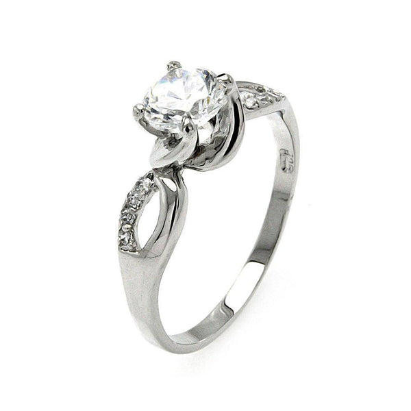 Silver 925 Rhodium Plated Clear Center CZ Twist Ring - BGR00479 | Silver Palace Inc.