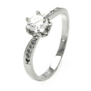 Silver 925 Rhodium Plated Clear Round Center CZ Bridal Ring - BGR00513 | Silver Palace Inc.