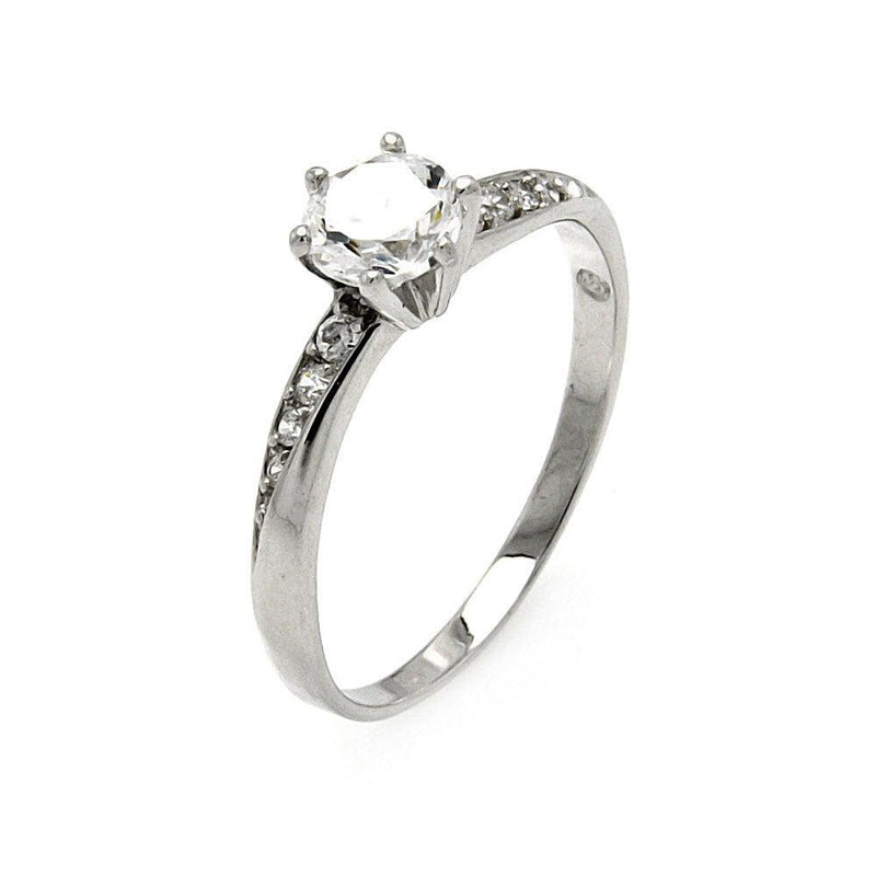 Silver 925 Rhodium Plated Clear CZ Bridal Ring - BGR00516 | Silver Palace Inc.