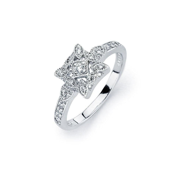 Silver 925 Rhodium Plated Clear Micro Pave Set CZ Square Bridal Ring - BGR00519 | Silver Palace Inc.