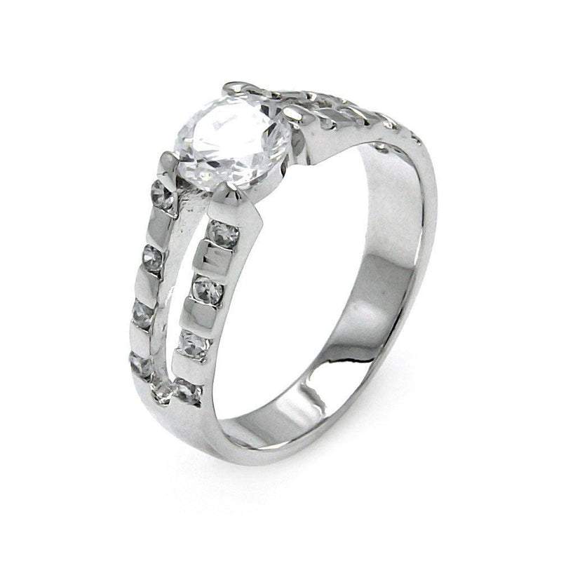 Silver 925 Rhodium Plated Clear Round Center CZ Bridal Ring - BGR00520 | Silver Palace Inc.