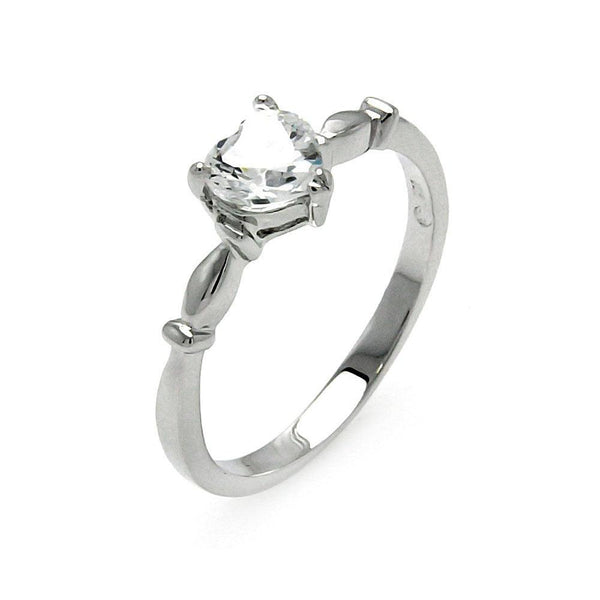 Silver 925 Rhodium Plated Heart Clear CZ Bridal Ring - BGR00521 | Silver Palace Inc.