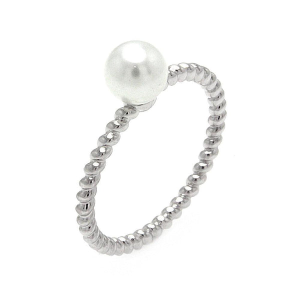 Silver 925 Rhodium Plated Pearl Center Bead Ring - BGR00531 | Silver Palace Inc.