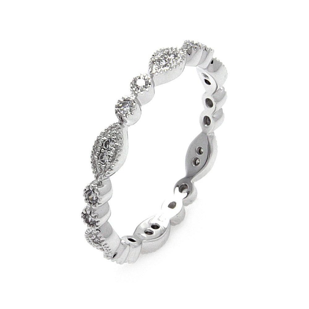 Silver 925 Rhodium Plated Clear Round and Marquise CZ Stackable ...
