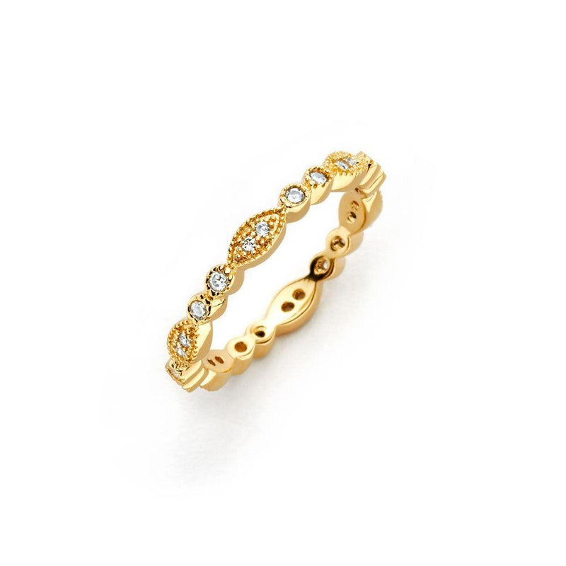 Silver 925 Gold Plated Clear Round and Marquise CZ Stackable Eternity Ring - BGR00537GP | Silver Palace Inc.