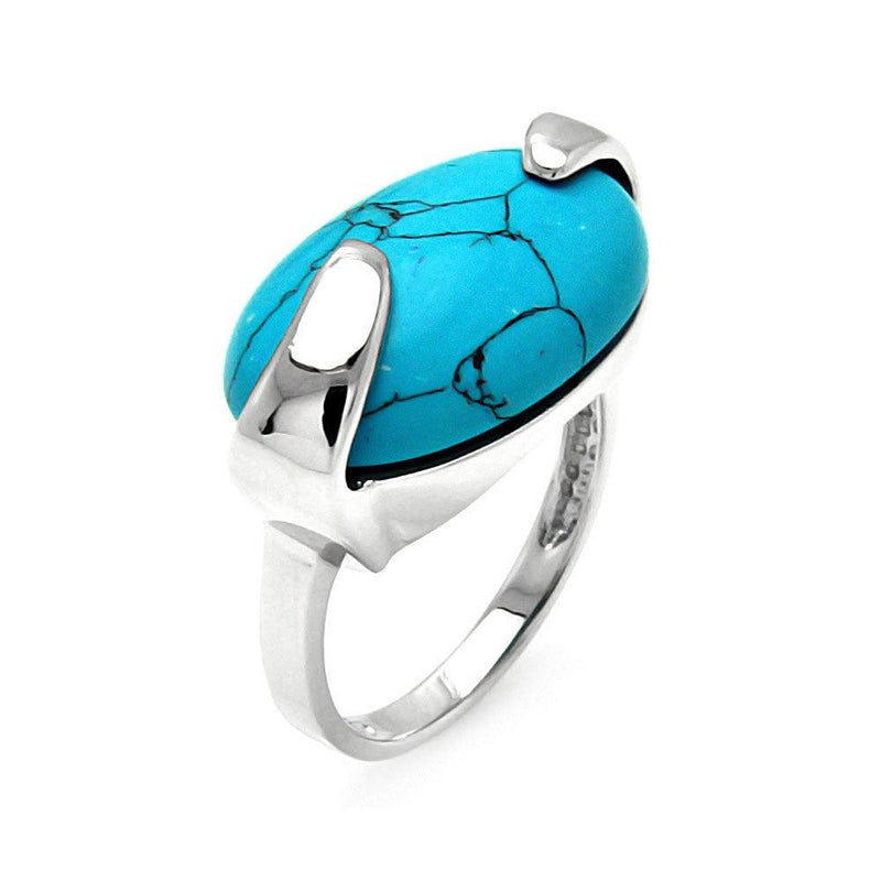 Silver 925 Rhodium Plated Oval Turquoise Ring - BGR00541 | Silver Palace Inc.