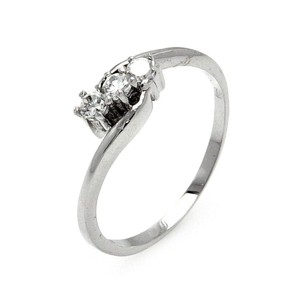 Silver 925 Rhodium Plated 3 Clear CZ Twist Ring - BGR00544 | Silver Palace Inc.