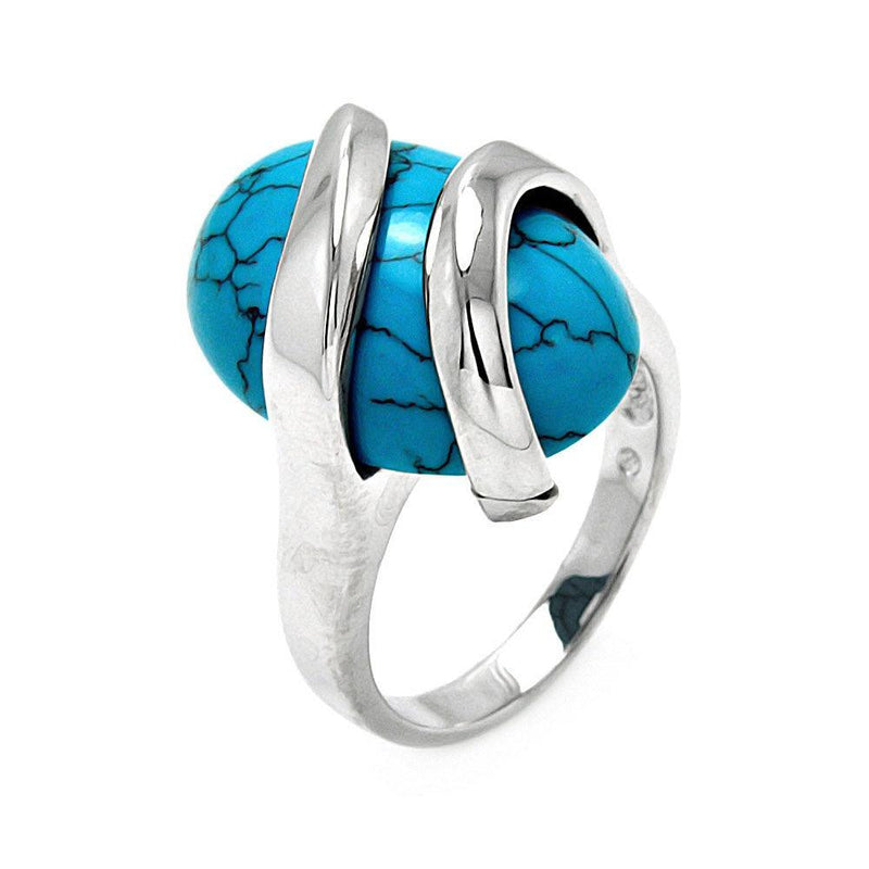 Silver 925 Rhodium Plated Sideways Oval Turquoise Ring - BGR00547 | Silver Palace Inc.