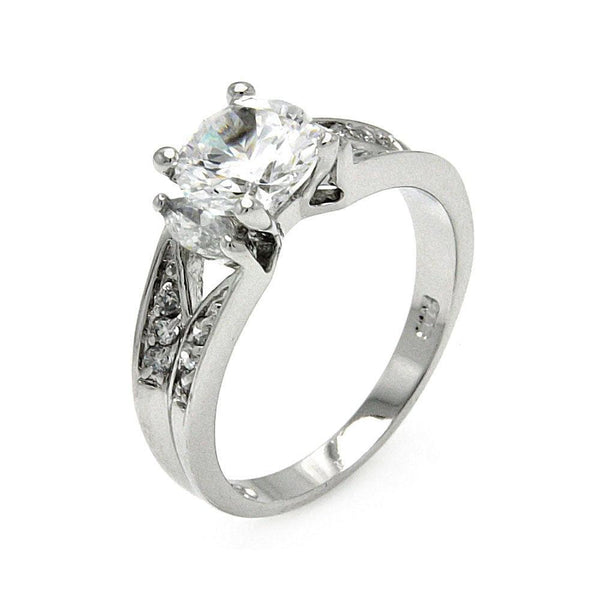 Silver 925 Rhodium Plated Clear Marquise Sides and Square Center CZ Bridal Ring - BGR00551 | Silver Palace Inc.