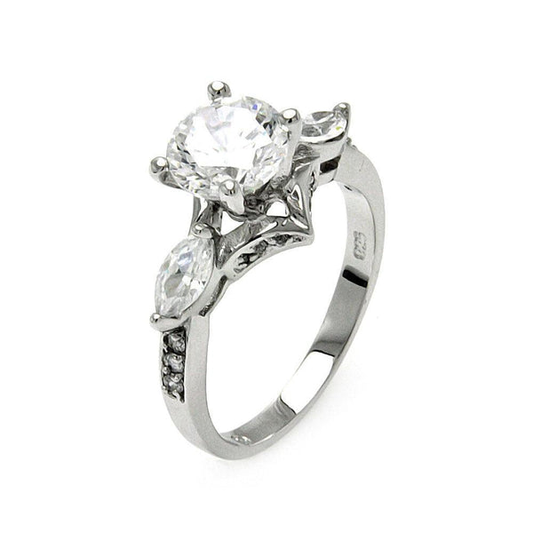 Silver 925 Rhodium Plated Clear Round Center and Marquise Sides CZ Bridal Ring - BGR00554 | Silver Palace Inc.