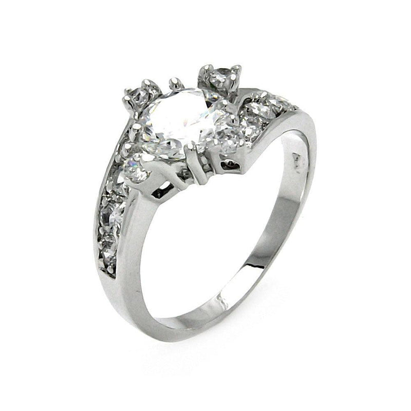 Silver 925 Rhodium Plated Clear Round Center Pave Set CZ Bridal Ring - BGR00560 | Silver Palace Inc.