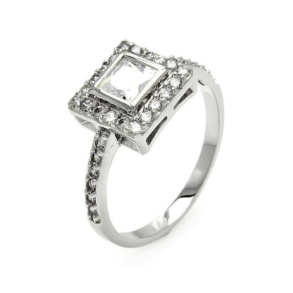 Silver 925 Rhodium Plated Clear Cluster CZ Square Bridal Ring - BGR00572 | Silver Palace Inc.