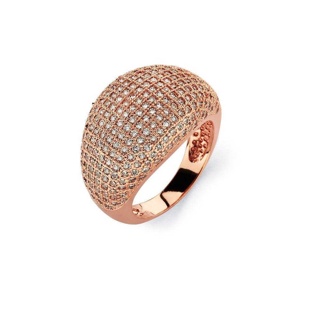 Silver 925 Rose Gold Plated Clear Micro Pave Set CZ Cigar Band Ring - BGR00756RGP | Silver Palace Inc.
