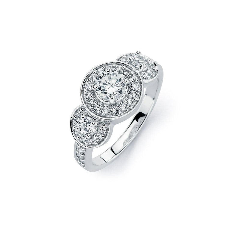 Silver 925 Rhodium Plated 3 Set Round Clear CZ Bridal Ring - BGR00759 | Silver Palace Inc.