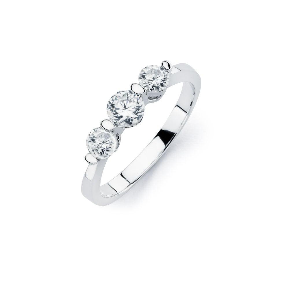 Silver 925 Rhodium Plated 3 Set Round Clear CZ Bridal Ring - BGR00761 | Silver Palace Inc.