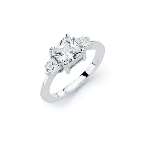Silver 925 Rhodium Plated Clear Square Center CZ Bridal Ring - BGR00763 | Silver Palace Inc.