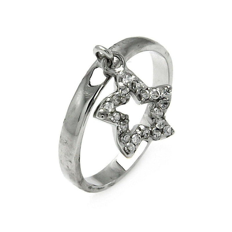 Closeout-Silver 925 Rhodium Plated Dangling CZ Star Ring - STR00005 | Silver Palace Inc.