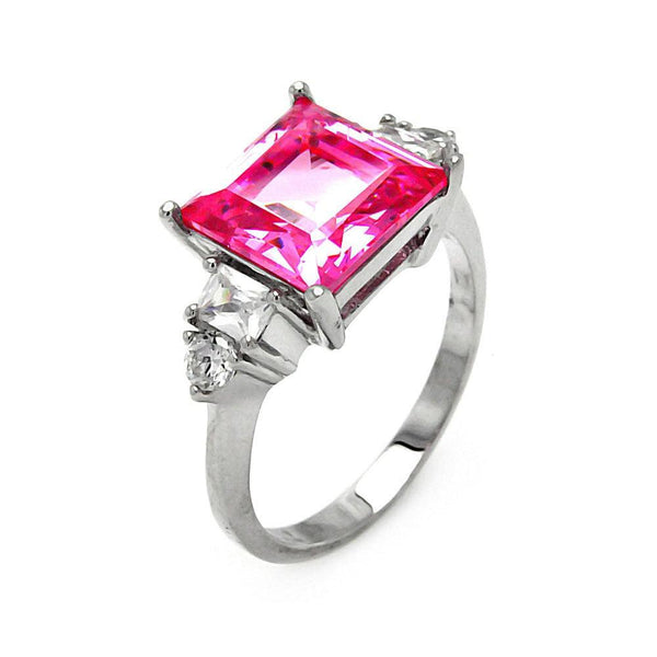 Closeout-Silver 925 Rhodium Plated Pink Princess Cut CZ Ring - STR00014 | Silver Palace Inc.