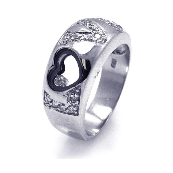 Closeout-Silver 925 Rhodium and Black Rhodium Plated Heart Outline CZ Love Ring - STR00016 | Silver Palace Inc.