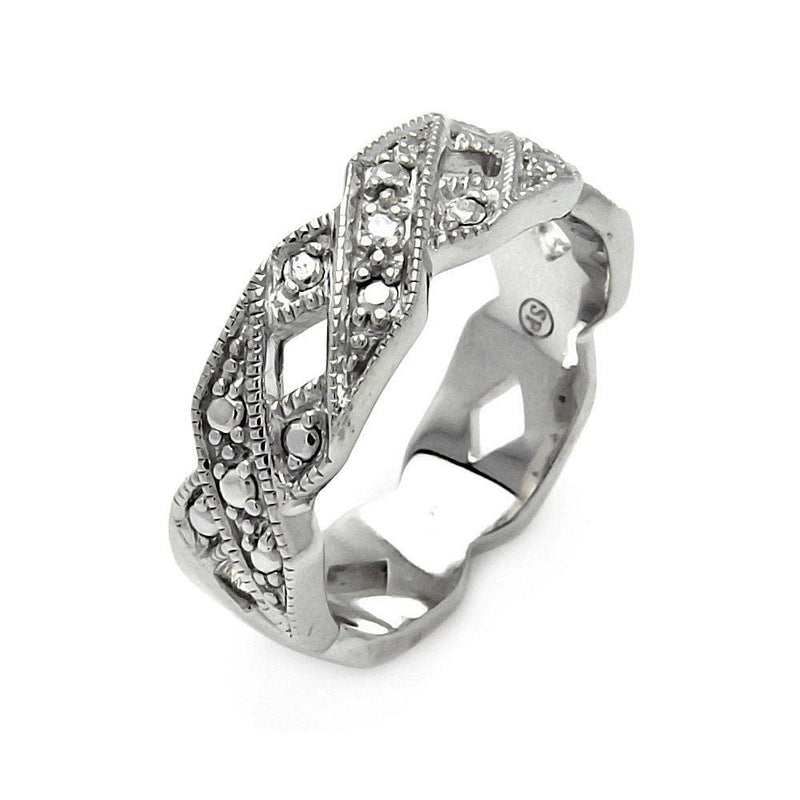 Silver 925 Rhodium Plated Eternity X CZ Ring - STR00029 | Silver Palace Inc.