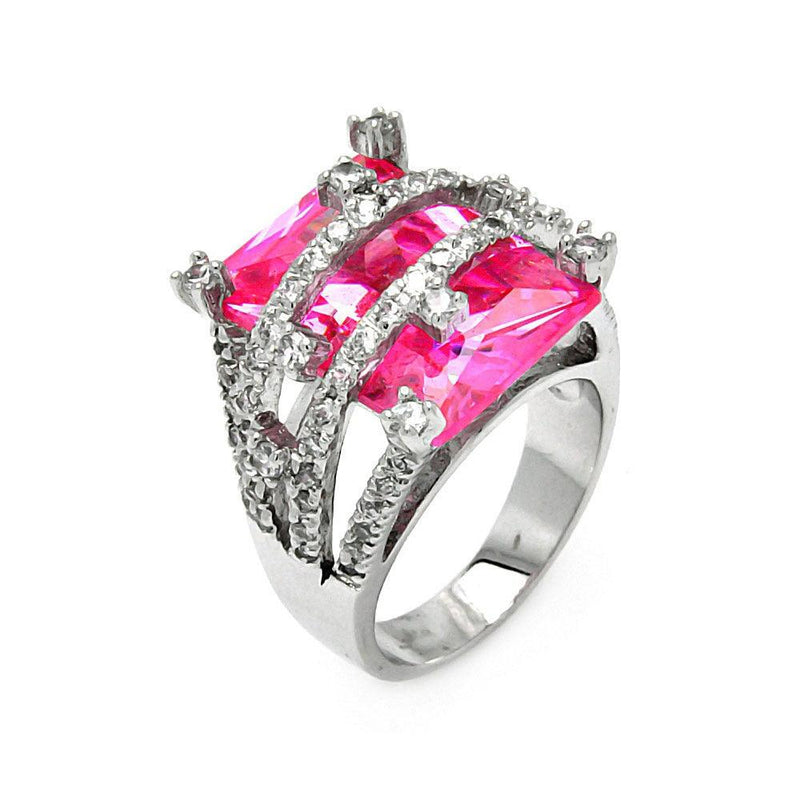 Closeout-Silver 925 Rhodium Plated Large Pink CZ Ring - STR00032PNK | Silver Palace Inc.