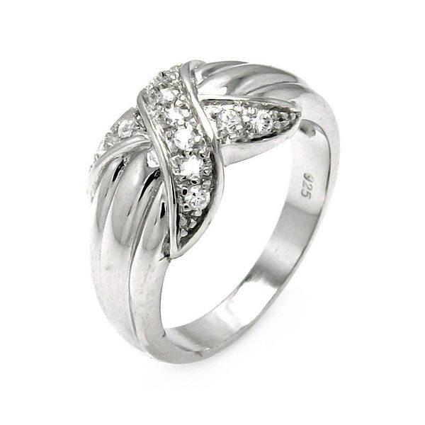 Closeout-Silver 925 Rhodium Plated X CZ Ring - STR00043 | Silver Palace Inc.