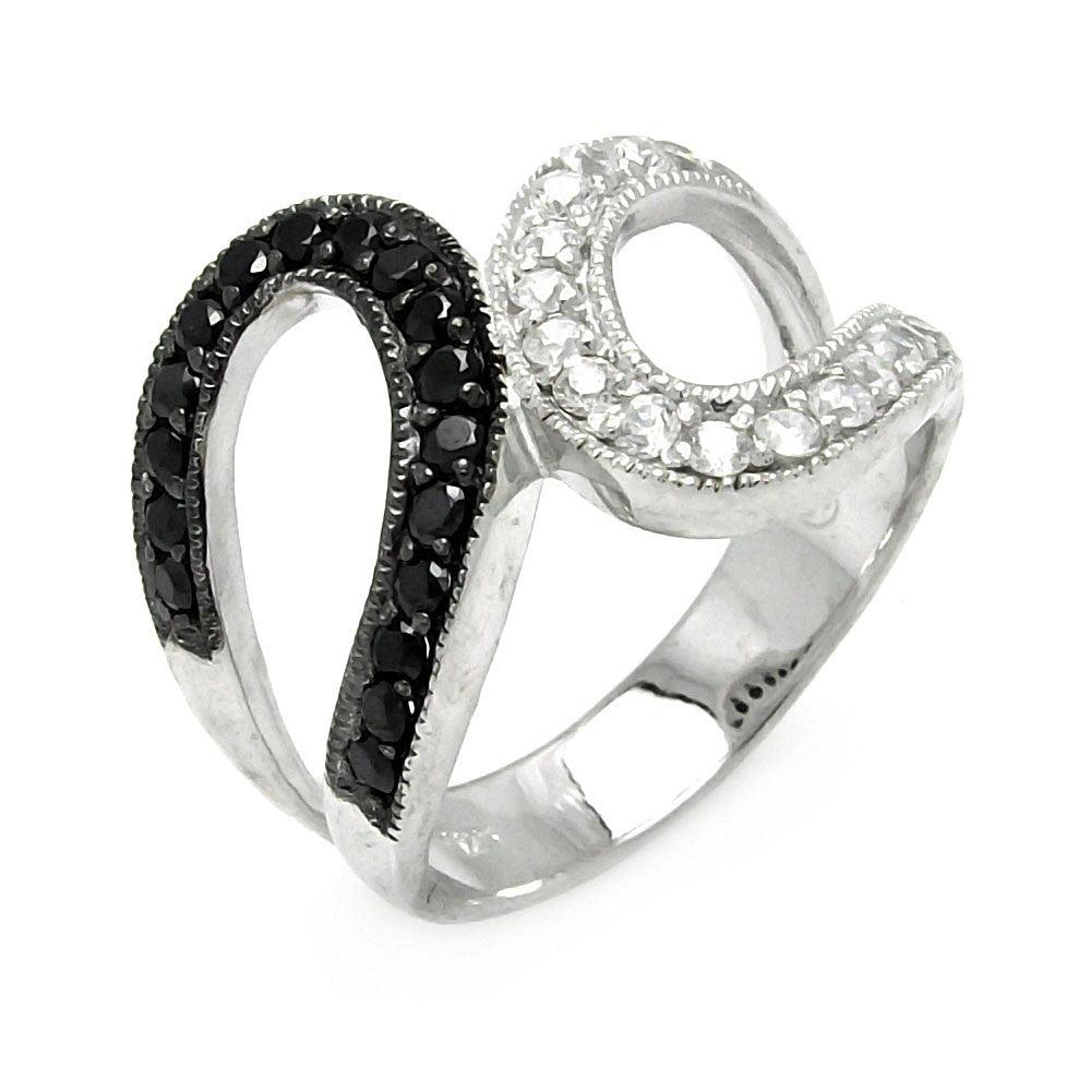 Closeout-Silver 925 Rhodium and Black Rhodium Plated Clear and Black CZ Ring - STR00046 | Silver Palace Inc.