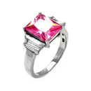 Silver 925 Rhodium Plated Pink Princess Cut CZ Ring - STR00047PNK | Silver Palace Inc.