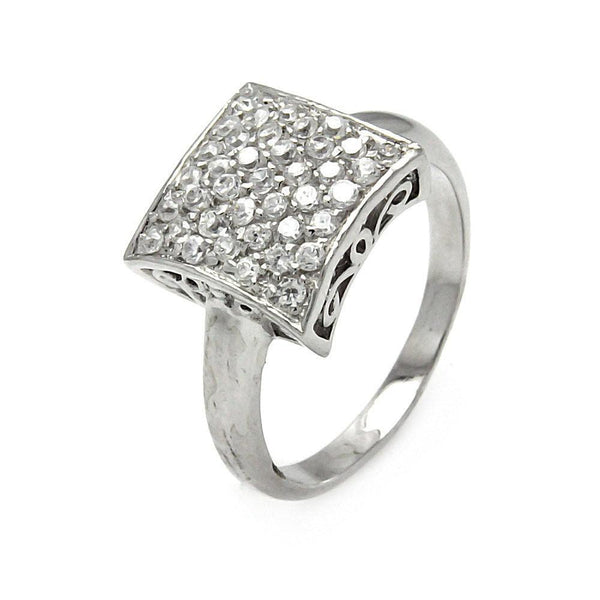 Closeout-Silver 925 Rhodium Plated Pave CZ Square Ring - STR00049A | Silver Palace Inc.