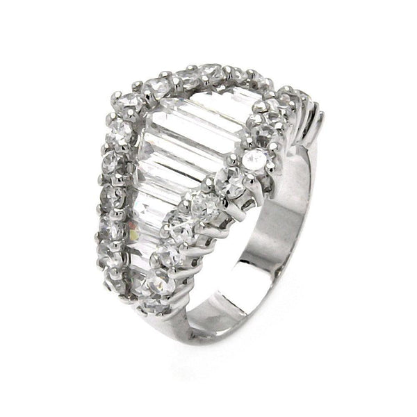 Silver 925 Rhodium Plated Baguettes CZ Ring - STR00051 | Silver Palace Inc.