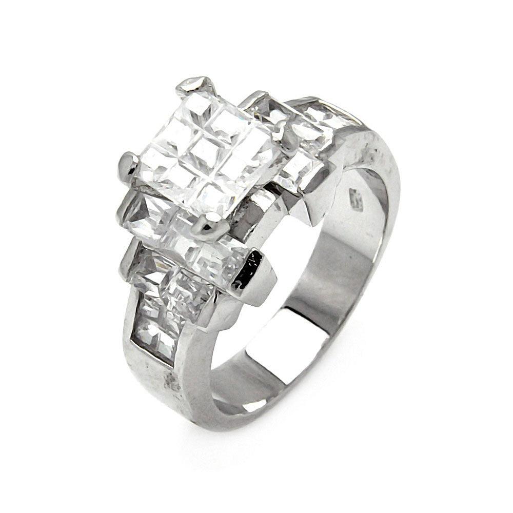 Closeout-Silver 925 Rhodium Plated Diamond Cut CZ Ring - STR00052 | Silver Palace Inc.
