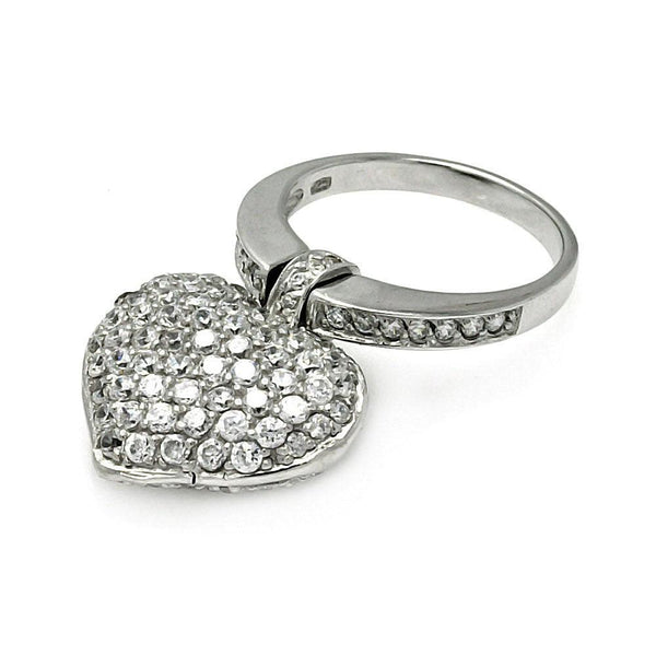 Closeout-Silver 925 Rhodium Plated Movable CZ Heart Ring - STR00053 | Silver Palace Inc.