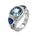 Closeout-Silver 925 Rhodium Plated Square Blue Cushion Cut Triangular CZ Ring - STR00082BLU | Silver Palace Inc.