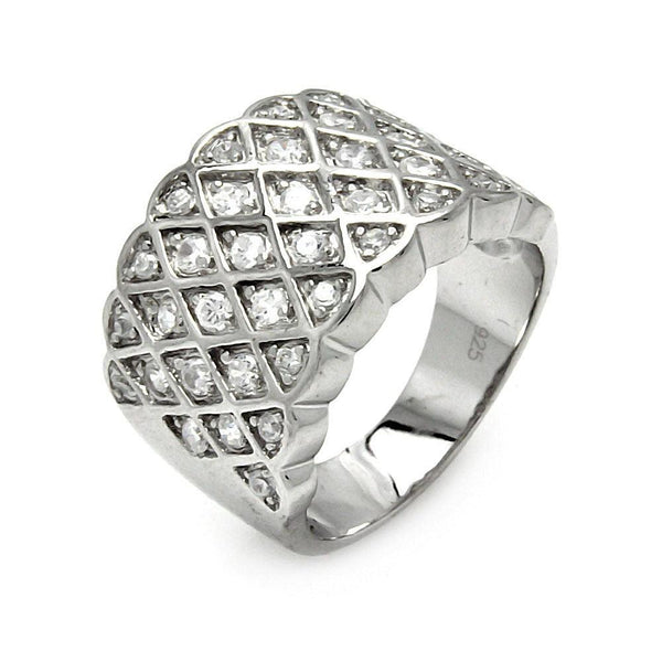 Closeout-Silver 925 Rhodium Plated Net Design CZ Ring - STR00084 | Silver Palace Inc.