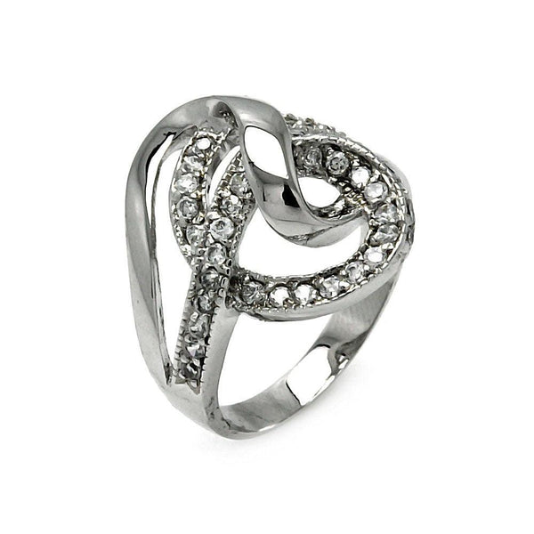 Closeout-Silver 925 Rhodium Plated CZ Spiral Ring - STR00086 | Silver Palace Inc.