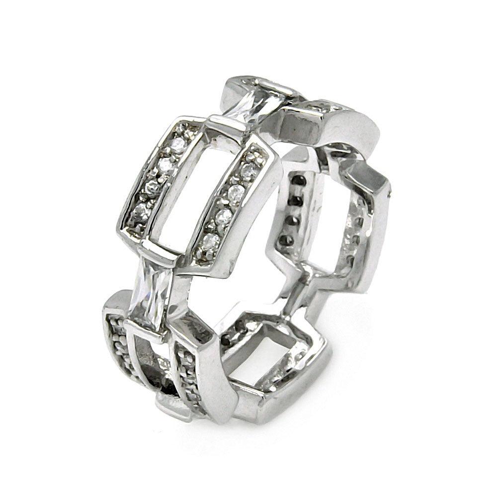 Silver 925 Rhodium Plated CZ Square Link Eternity Ring - STR00130 ...