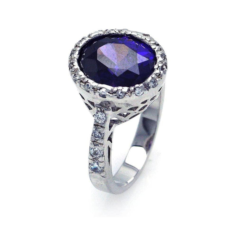 Closeout-Silver 925 Rhodium Plated Clear and Purple Center CZ Ring - STR00132AMY | Silver Palace Inc.