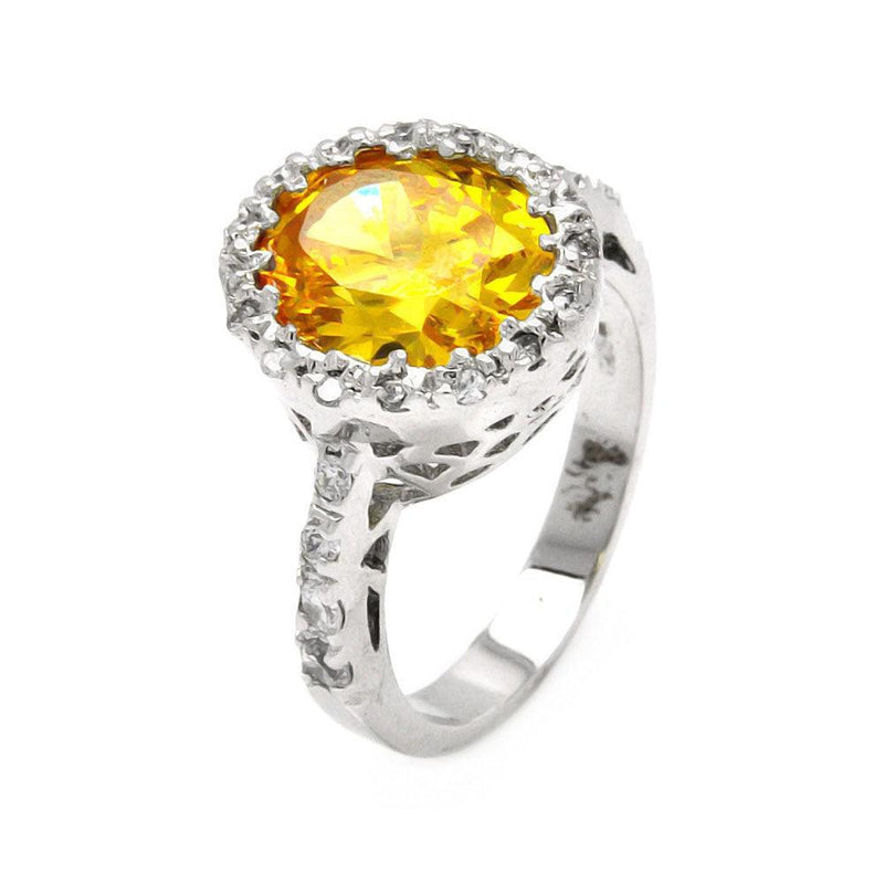 Closeout-Silver 925 Rhodium Plated Clear and Yellow Center CZ Ring - STR00132YEL | Silver Palace Inc.