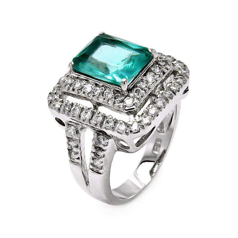 Closeout-Silver 925 Rhodium Plated Blue Square CZ Ring - STR00143 | Silver Palace Inc.