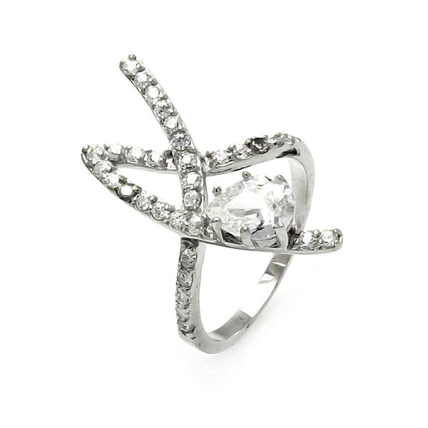Closeout-Silver 925 Rhodium Plated Entangled CZ Ring - STR00178 | Silver Palace Inc.