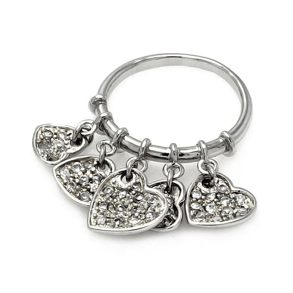 Closeout-Silver 925 Rhodium Plated Multi Dangling CZ Heart Ring - STR00187 | Silver Palace Inc.