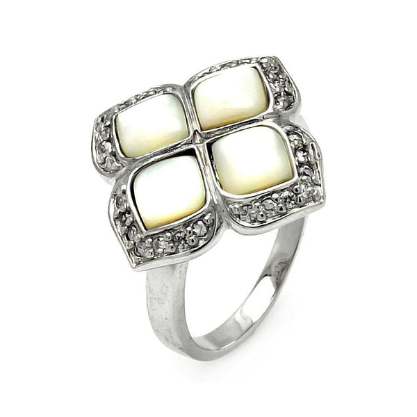 Closeout-Silver 925 Rhodium Plated CZ Pearl Flower Ring - STR00192 | Silver Palace Inc.