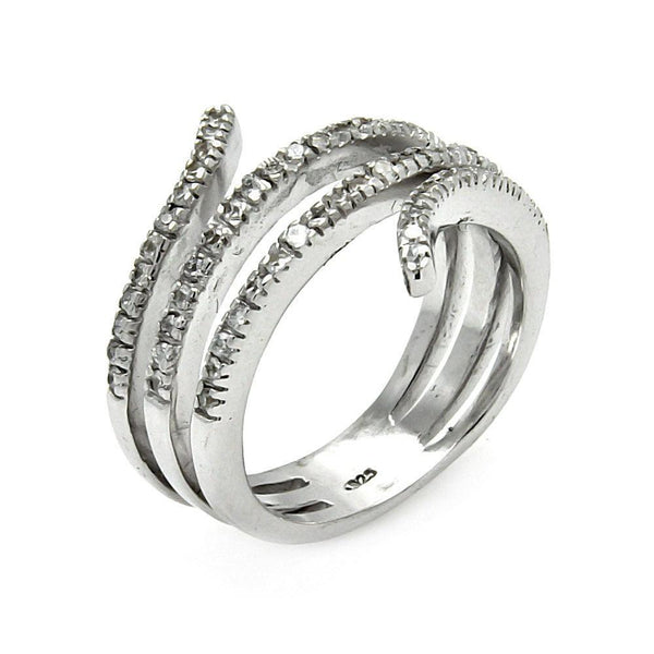 Closeout-Silver 925 Rhodium Plated CZ Wrap Around Ring - STR00204 | Silver Palace Inc.